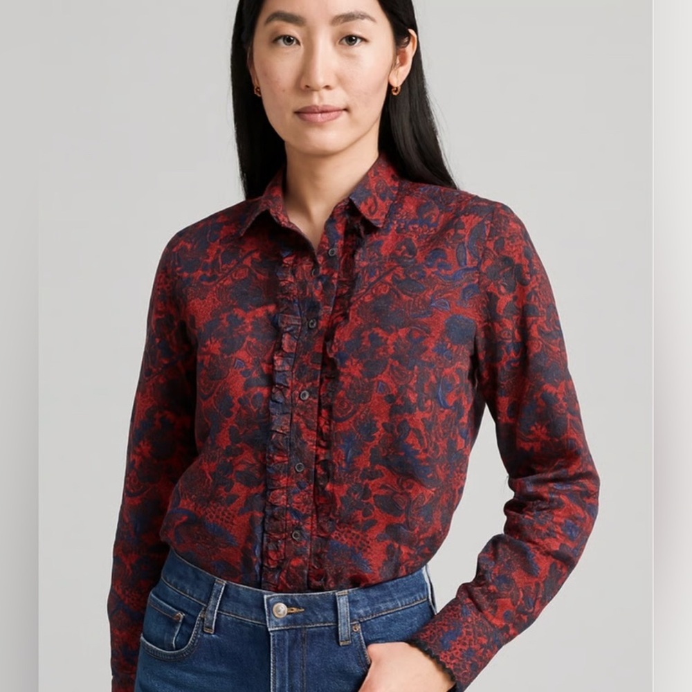 NWT J.Crew Scallop Ruffle Perfect Shirt Slim Fit Size 2 - Picture 1 of 5